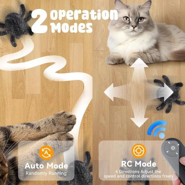 Alt view image 2 of 6 - Cat Toys Interactive Remote Control Cat Toy Horror Spider Moving Cat Toy 2 Modes Interactive Cat Toys for Indoor Cats with 3 Speeds