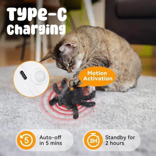 Alt view image 6 of 6 - Cat Toys Interactive Remote Control Cat Toy Horror Spider Moving Cat Toy 2 Modes Interactive Cat Toys for Indoor Cats with 3 Speeds