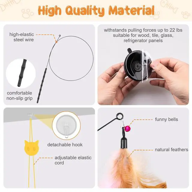 Alt view image 6 of 7 - Cat Wand Toy, 15 Pcs Interactive Cat Feather Toys for Indoor Self Play & Exercise, 2 Play Modes Kitten Teaser Wand, Reusable Suction Cup Kitten Toys