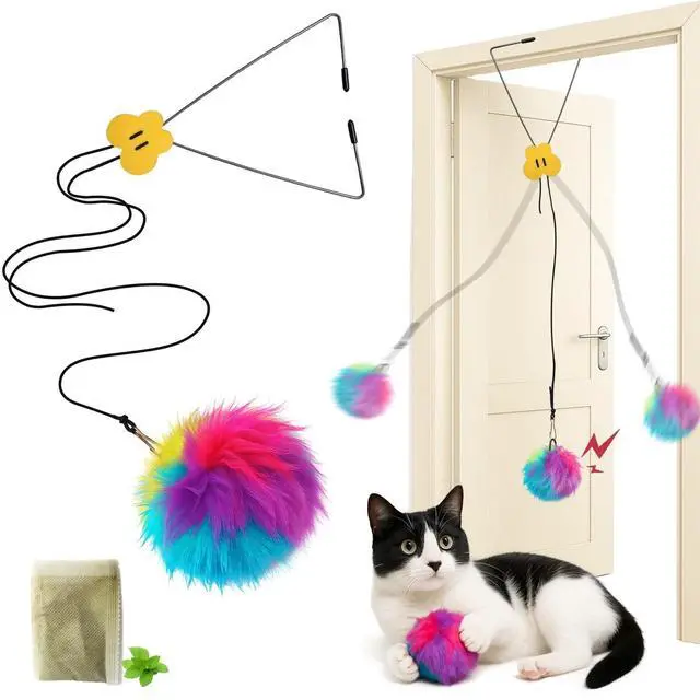 Main image of Interactive Cat Toys for Indoor Cats, Self-Play Hanging Door Toy for Kitten, Adjustable Height Exercise Bell Ball to Keep Kittens Active