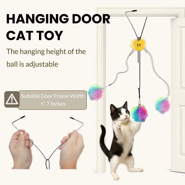 Alt view image 3 of 6 - Interactive Cat Toys for Indoor Cats, Self-Play Hanging Door Toy for Kitten, Adjustable Height Exercise Bell Ball to Keep Kittens Active