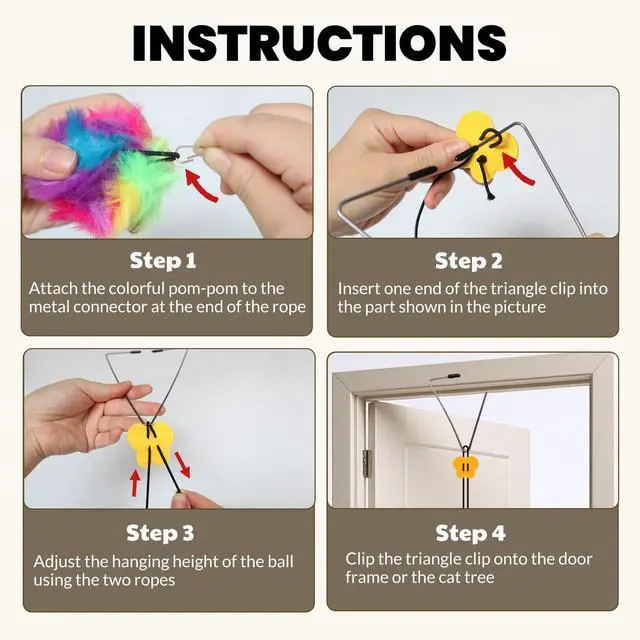 Alt view image 5 of 6 - Interactive Cat Toys for Indoor Cats, Self-Play Hanging Door Toy for Kitten, Adjustable Height Exercise Bell Ball to Keep Kittens Active