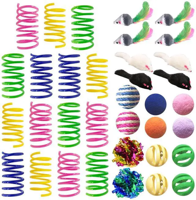 Main image of Cat Toys for Indoor Cats, 35 Packs Interactive Cat Toys Set with Colorful Springs, Mouse Cat Toy, Crinkle, Sisal, Pompom and Color Bell Balls for Kitten Toys