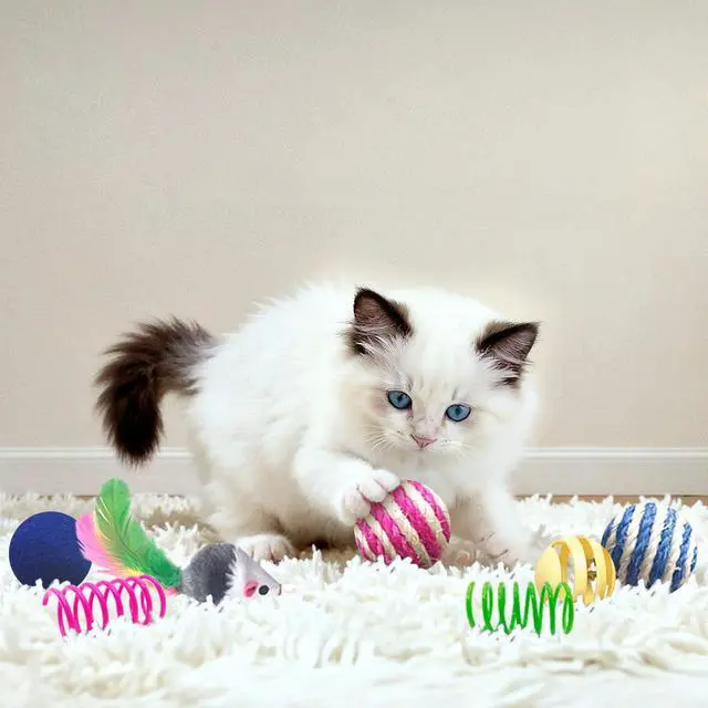 Alt view image 6 of 7 - Cat Toys for Indoor Cats, 35 Packs Interactive Cat Toys Set with Colorful Springs, Mouse Cat Toy, Crinkle, Sisal, Pompom and Color Bell Balls for Kitten Toys