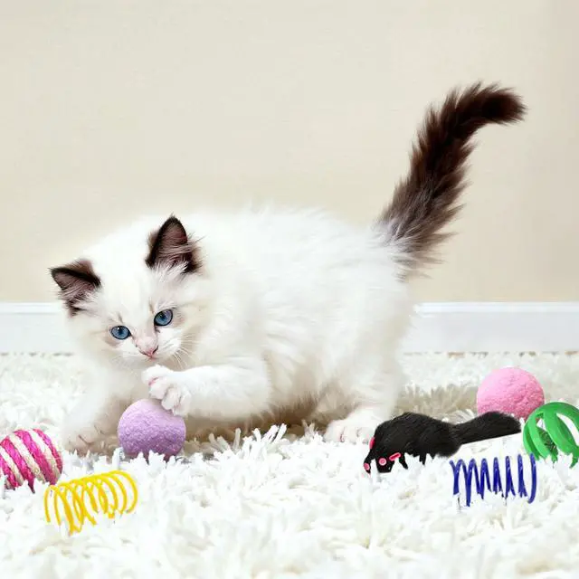 Alt view image 7 of 7 - Cat Toys for Indoor Cats, 35 Packs Interactive Cat Toys Set with Colorful Springs, Mouse Cat Toy, Crinkle, Sisal, Pompom and Color Bell Balls for Kitten Toys