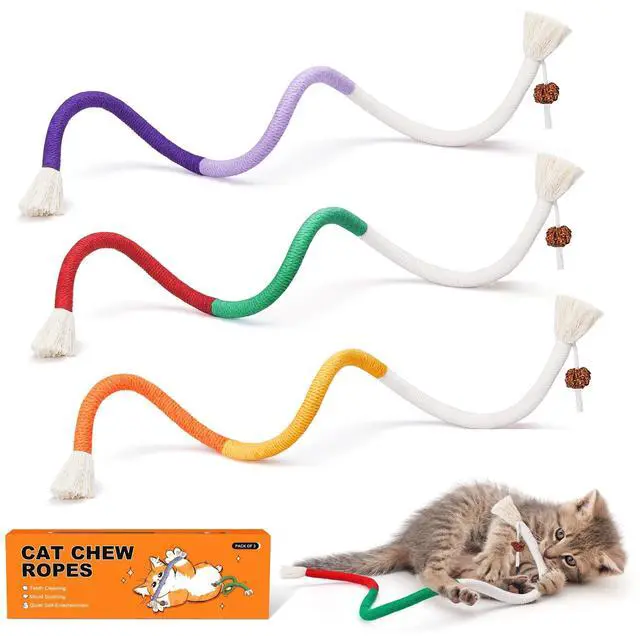 Main image of Cat Toys Chew Ropes 3Pcs with Refillable Natural Catnip, Safe Teeth Cleaning Toy for Indoor Kittens, Interactive Cat Nip Kitty Toys for All Breeds 19.5 Inches