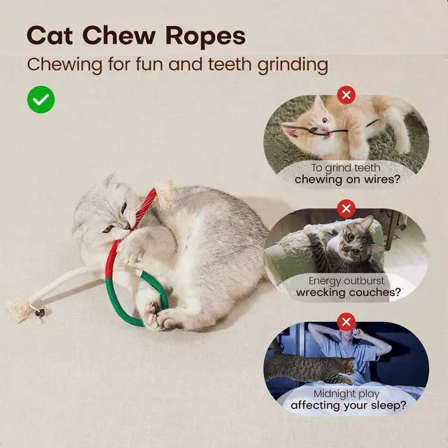 Alt view image 2 of 6 - Cat Toys Chew Ropes 3Pcs with Refillable Natural Catnip, Safe Teeth Cleaning Toy for Indoor Kittens, Interactive Cat Nip Kitty Toys for All Breeds 19.5 Inches
