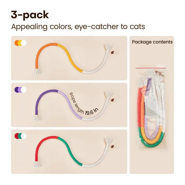 Alt view image 6 of 6 - Cat Toys Chew Ropes 3Pcs with Refillable Natural Catnip, Safe Teeth Cleaning Toy for Indoor Kittens, Interactive Cat Nip Kitty Toys for All Breeds 19.5 Inches
