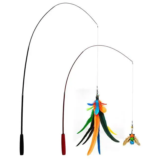 Alt view image 2 of 7 - Cat Toys Interactive for Indoor Cats, 2PCS Ultra-Long Teaser(50"+38")+9PCS Da Bird Feather Refills, Fishing Pole Toy,Retractable Cat Wand Toy and Feather Toys Refills Attachment Replacement