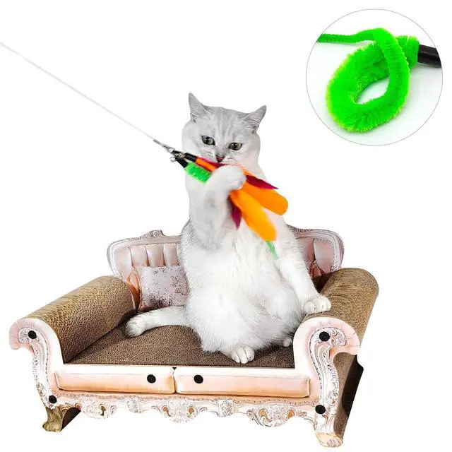 Alt view image 6 of 7 - Cat Toys Interactive for Indoor Cats, 2PCS Ultra-Long Teaser(50"+38")+9PCS Da Bird Feather Refills, Fishing Pole Toy,Retractable Cat Wand Toy and Feather Toys Refills Attachment Replacement