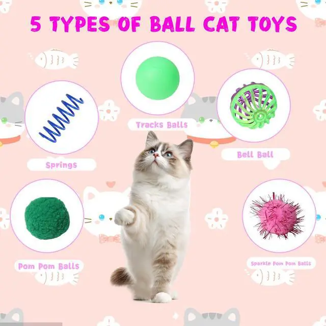 Alt view image 4 of 7 - Cat Toys for Indoor Cats 40 PCS Kitten Toys Cat Interactive Toys Pack Including Cats Springs Sparkle Ball Pom Pom Ball Jingle Balls Tracks Balls