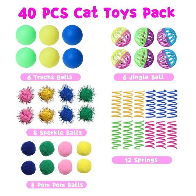 Alt view image 2 of 7 - Cat Toys for Indoor Cats 40 PCS Kitten Toys Cat Interactive Toys Pack Including Cats Springs Sparkle Ball Pom Pom Ball Jingle Balls Tracks Balls