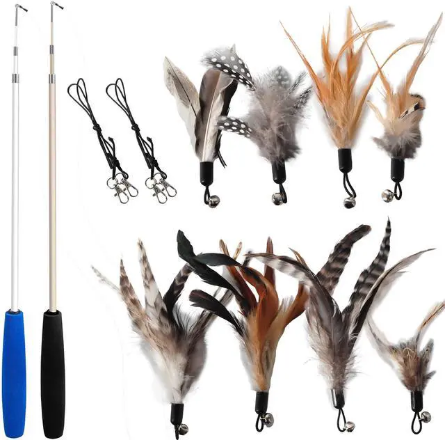 Main image of Cat Toys - No Chemical Dyeing Cat Feather Toys for Indoor Cats - Include Cat Wand and Natural Feather Refills