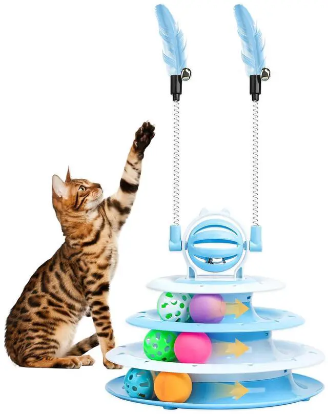 Main image of Cat Toy Interactive Pet Plaything for Indoor Kitten Interactive Kitty Puzzle Ball with 2 Cat-Tease (Blue)