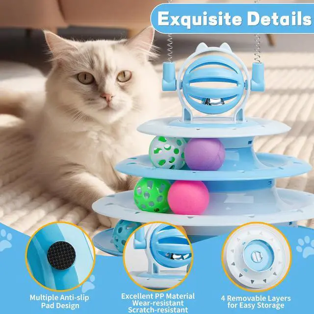 Alt view image 2 of 7 - Cat Toy Interactive Pet Plaything for Indoor Kitten Interactive Kitty Puzzle Ball with 2 Cat-Tease (Blue)