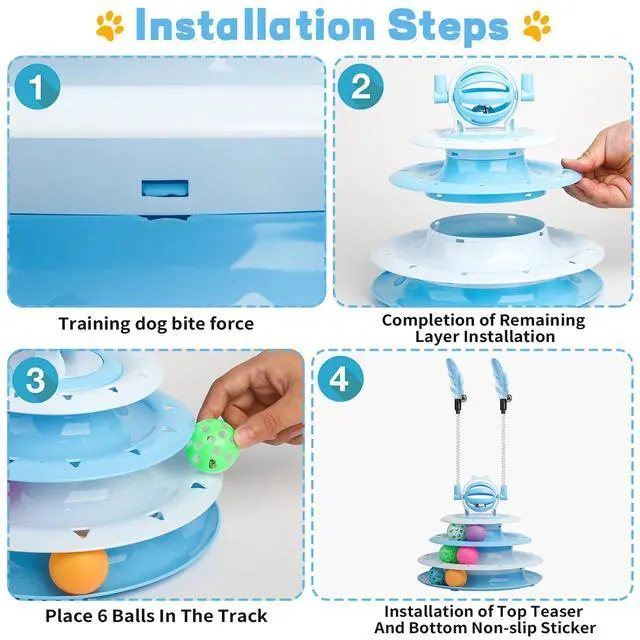 Alt view image 3 of 7 - Cat Toy Interactive Pet Plaything for Indoor Kitten Interactive Kitty Puzzle Ball with 2 Cat-Tease (Blue)