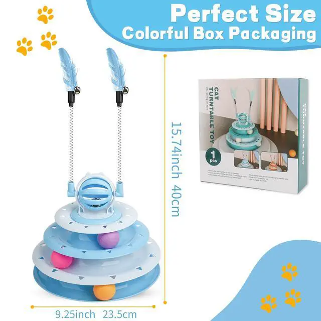 Alt view image 4 of 7 - Cat Toy Interactive Pet Plaything for Indoor Kitten Interactive Kitty Puzzle Ball with 2 Cat-Tease (Blue)