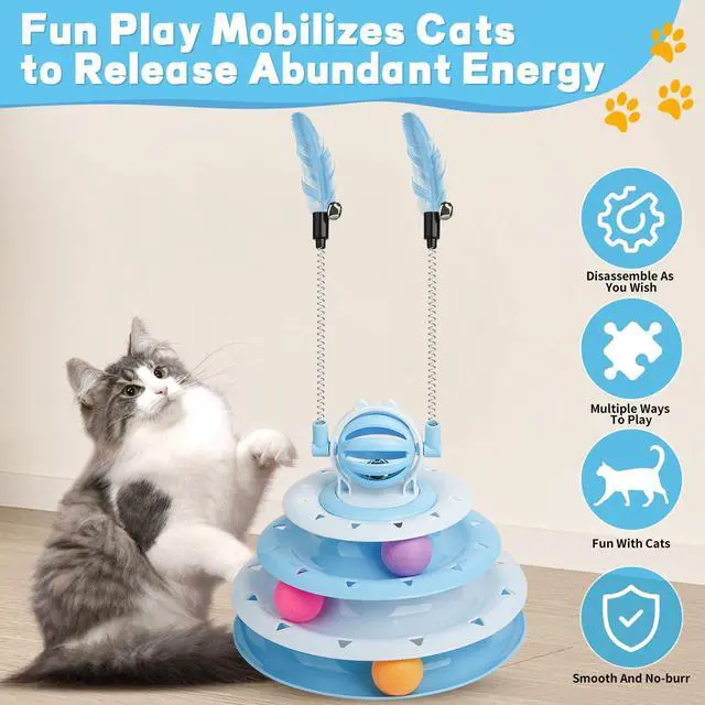 Alt view image 5 of 7 - Cat Toy Interactive Pet Plaything for Indoor Kitten Interactive Kitty Puzzle Ball with 2 Cat-Tease (Blue)