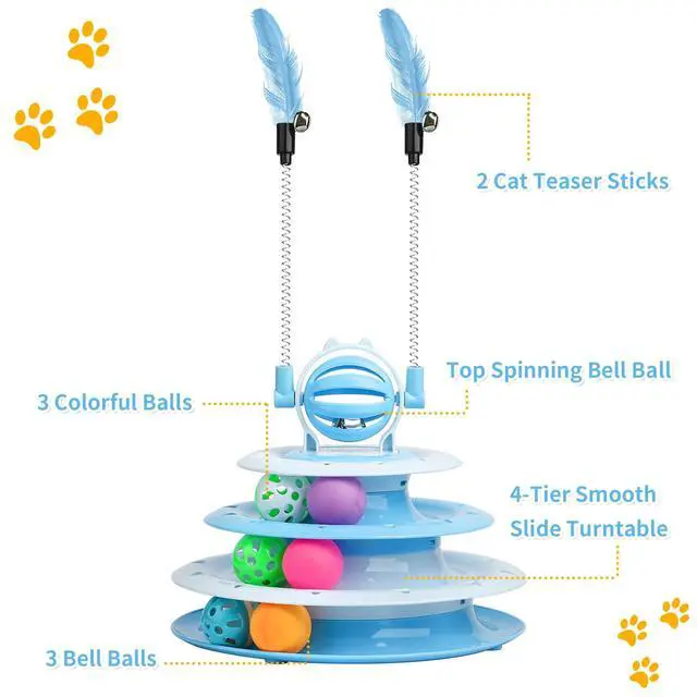 Alt view image 6 of 7 - Cat Toy Interactive Pet Plaything for Indoor Kitten Interactive Kitty Puzzle Ball with 2 Cat-Tease (Blue)