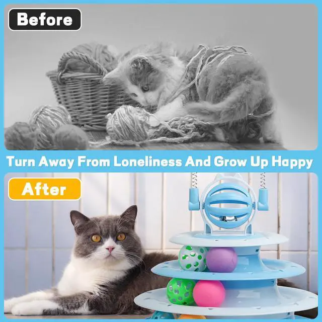 Alt view image 7 of 7 - Cat Toy Interactive Pet Plaything for Indoor Kitten Interactive Kitty Puzzle Ball with 2 Cat-Tease (Blue)