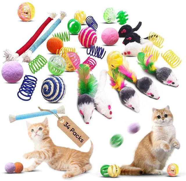 Main image of Cat Toys for Indoor Cats, 34 Packs Interactive Cat Toy Set with Colorful Springs Toys, Mouse Toy, Catnip Ropes, Balls, Bells, and Sisal Ball for Kitten Toys