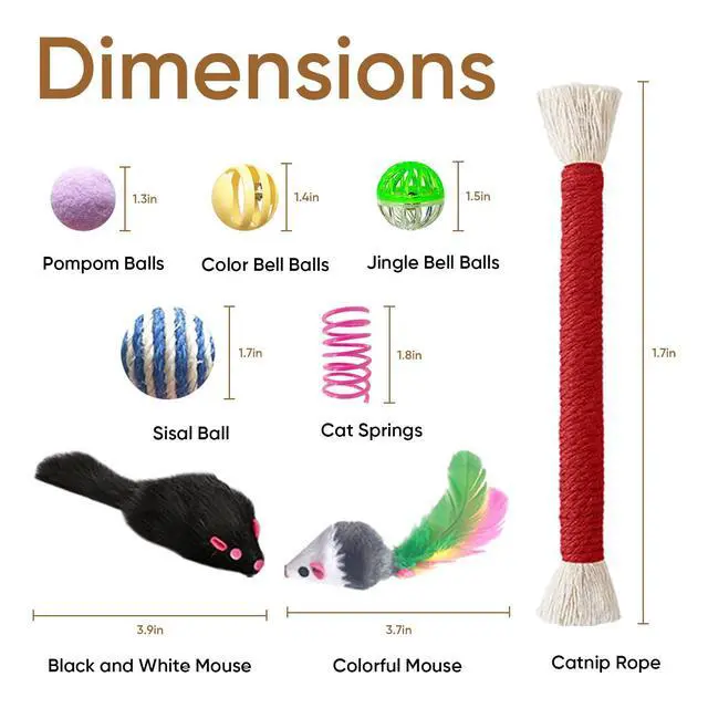 Alt view image 3 of 7 - Cat Toys for Indoor Cats, 34 Packs Interactive Cat Toy Set with Colorful Springs Toys, Mouse Toy, Catnip Ropes, Balls, Bells, and Sisal Ball for Kitten Toys