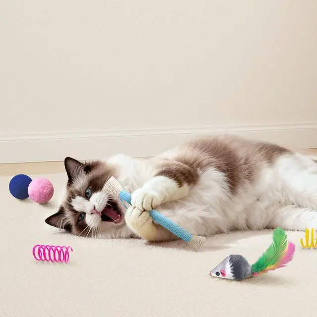 Alt view image 5 of 7 - Cat Toys for Indoor Cats, 34 Packs Interactive Cat Toy Set with Colorful Springs Toys, Mouse Toy, Catnip Ropes, Balls, Bells, and Sisal Ball for Kitten Toys