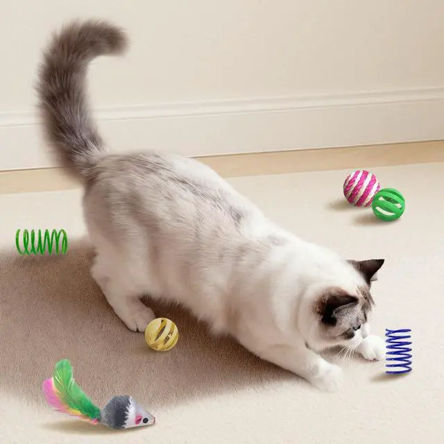 Alt view image 6 of 7 - Cat Toys for Indoor Cats, 34 Packs Interactive Cat Toy Set with Colorful Springs Toys, Mouse Toy, Catnip Ropes, Balls, Bells, and Sisal Ball for Kitten Toys