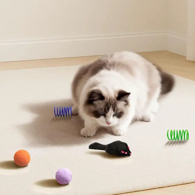 Alt view image 7 of 7 - Cat Toys for Indoor Cats, 34 Packs Interactive Cat Toy Set with Colorful Springs Toys, Mouse Toy, Catnip Ropes, Balls, Bells, and Sisal Ball for Kitten Toys