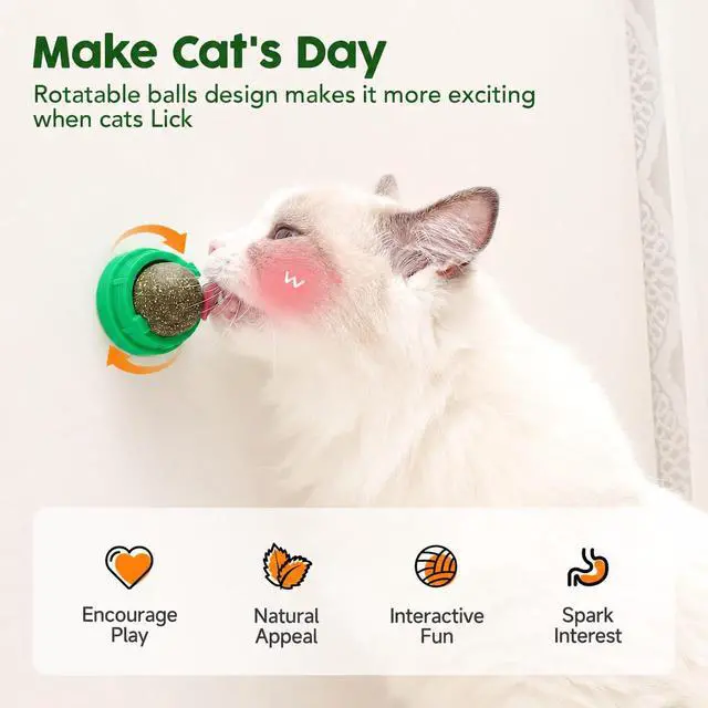 Alt view image 3 of 7 - Catnip Toys Balls 4 Pcs, Extra Cat Energy Ball, Edible Kitten Silvervine Toys for Cats Lick, Healthy Kitty Teeth Cleaning Dental Chew Toys, Cat Wall Treats (Green)