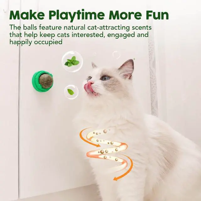Alt view image 4 of 7 - Catnip Toys Balls 4 Pcs, Extra Cat Energy Ball, Edible Kitten Silvervine Toys for Cats Lick, Healthy Kitty Teeth Cleaning Dental Chew Toys, Cat Wall Treats (Green)