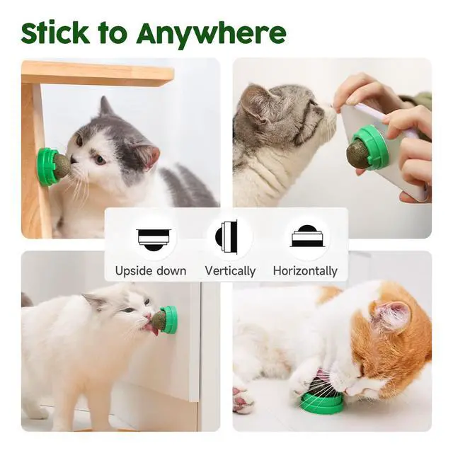 Alt view image 6 of 7 - Catnip Toys Balls 4 Pcs, Extra Cat Energy Ball, Edible Kitten Silvervine Toys for Cats Lick, Healthy Kitty Teeth Cleaning Dental Chew Toys, Cat Wall Treats (Green)