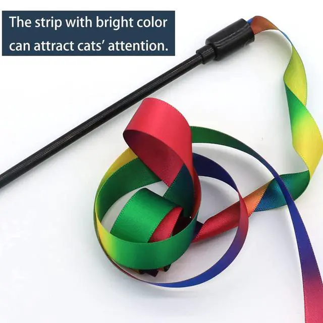 Alt view image 4 of 6 - Interactive Cat Wand Toys Interactive Cat Teaser Wand String Ribbon Rainbow Charmer for Cats and Kittens - 2 Packs