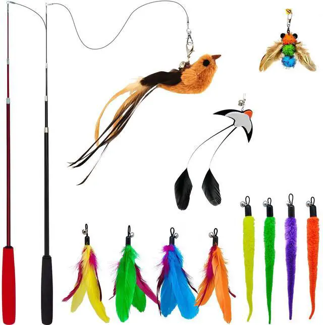 Main image of Interactive Cat Wand Toy Set, 2 Telescopic Rods & 11 Attachments