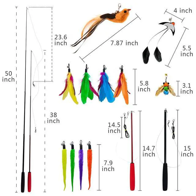 Alt view image 3 of 7 - Interactive Cat Wand Toy Set, 2 Telescopic Rods & 11 Attachments