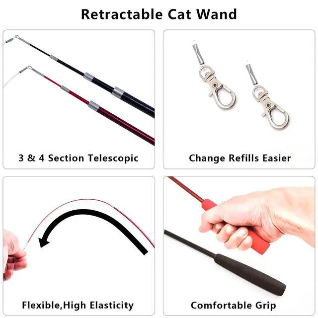 Alt view image 4 of 7 - Interactive Cat Wand Toy Set, 2 Telescopic Rods & 11 Attachments