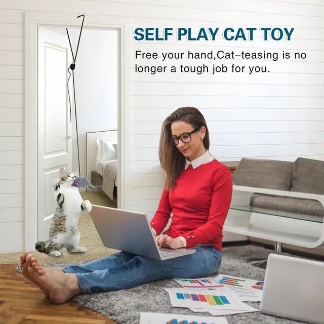 Alt view image 2 of 7 - Interactive Cat Feather Toys,Retractable Teaser Toy Hanging Interactive Toys for Indoor Cats Kitten Play Chase Exercise, Kitten Mental Exercise Toys (1 Pack)