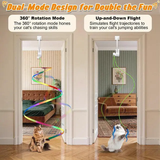 Alt view image 4 of 6 - Automatic Interactive Cat Toy Rechargeable, Hanging Cat Toy, Cat Door Toy, Cat Enrichment Toys for Indoor Cats & Kitten, Doorway Electric Cat Teaser for Exercise, Boredom Relief & Fun Games