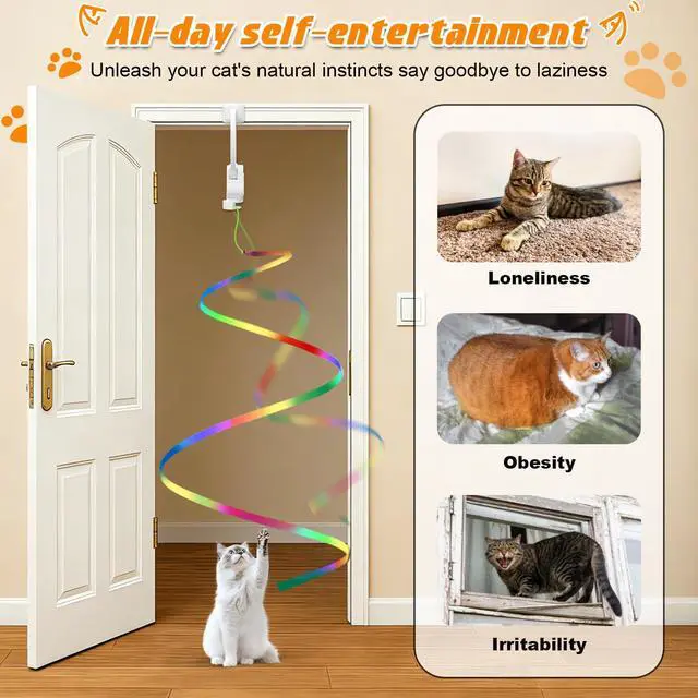 Alt view image 2 of 6 - Automatic Interactive Cat Toy Rechargeable, Hanging Cat Toy, Cat Door Toy, Cat Enrichment Toys for Indoor Cats & Kitten, Doorway Electric Cat Teaser for Exercise, Boredom Relief & Fun Games