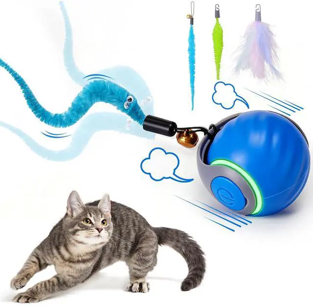 Main image of Interactive Cat Toy Ball - Automatic Interactive Cat Toys for Indoor Cats with 3 Tails, 2 Speeds Rechargeable Cat Enrichment Toys for Small/Medium/Large Cats to Keep Them Busy(Blue)