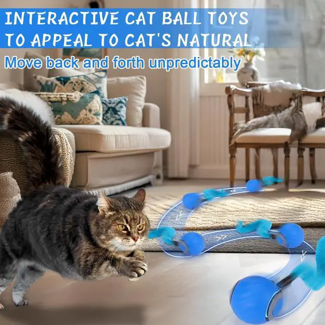 Alt view image 2 of 7 - Interactive Cat Toy Ball - Automatic Interactive Cat Toys for Indoor Cats with 3 Tails, 2 Speeds Rechargeable Cat Enrichment Toys for Small/Medium/Large Cats to Keep Them Busy(Blue)