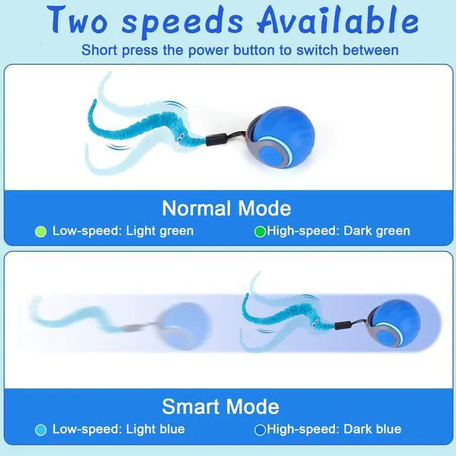 Alt view image 4 of 7 - Interactive Cat Toy Ball - Automatic Interactive Cat Toys for Indoor Cats with 3 Tails, 2 Speeds Rechargeable Cat Enrichment Toys for Small/Medium/Large Cats to Keep Them Busy(Blue)