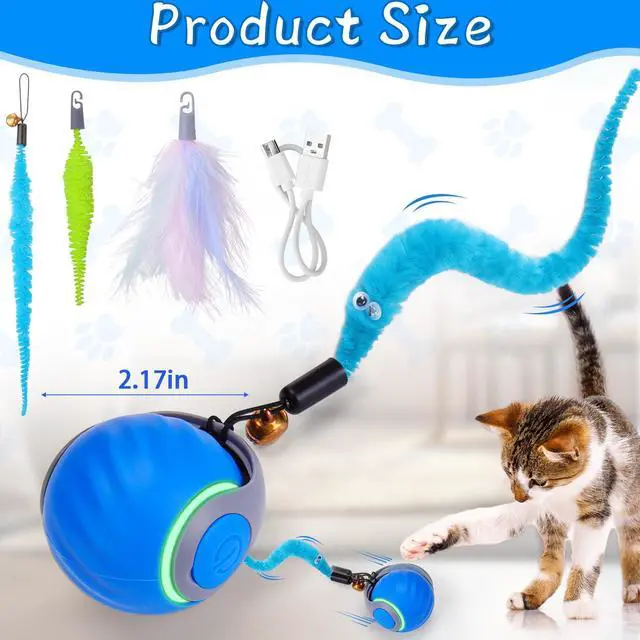 Alt view image 5 of 7 - Interactive Cat Toy Ball - Automatic Interactive Cat Toys for Indoor Cats with 3 Tails, 2 Speeds Rechargeable Cat Enrichment Toys for Small/Medium/Large Cats to Keep Them Busy(Blue)