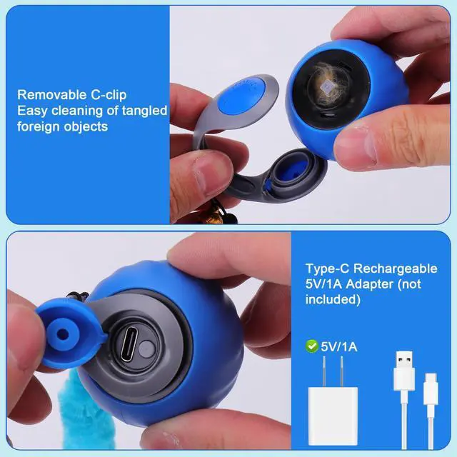 Alt view image 7 of 7 - Interactive Cat Toy Ball - Automatic Interactive Cat Toys for Indoor Cats with 3 Tails, 2 Speeds Rechargeable Cat Enrichment Toys for Small/Medium/Large Cats to Keep Them Busy(Blue)