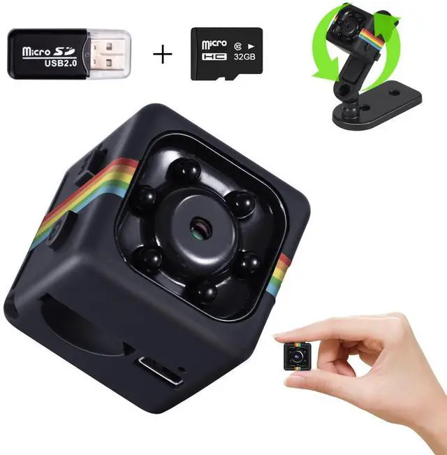 Main image of Mini Camera Wireless, 1080P No WiFi Security Camera, Small Cameras with 32GB TF Card, Wide Angle, Night Vision, 360° Rotating Bracket, Clip or Screw in, for Travel/ Indoor/ Outdoor (Deep Black)