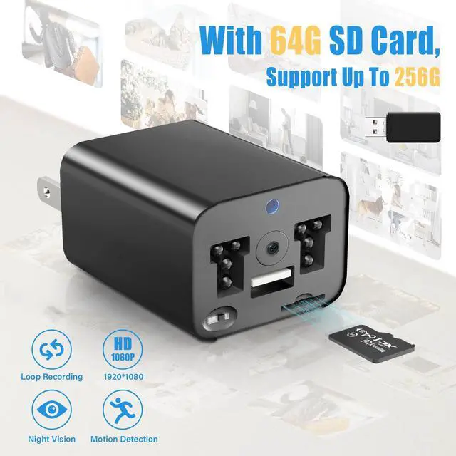 Alt view image 2 of 4 - 64GB Card Security Camera, USB Powered, No WiFi Required,Black Cube Design
