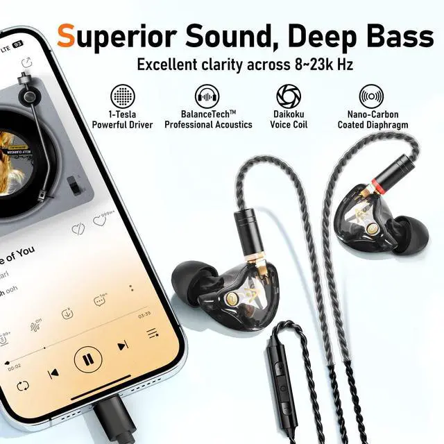 Alt view image 3 of 7 - Vibes 202MC USB-C Wired Earbuds - USBC HiFi in Ear Headphones for iPhone 17/16/15 - Noise Isolating Ear Buds w/ Mic - Clear Sound, Deep Bass & Comfort-Fit Earphones - Silver Plated Cord, Carrying Case