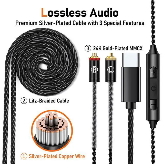 Alt view image 4 of 7 - Vibes 202MC USB-C Wired Earbuds - USBC HiFi in Ear Headphones for iPhone 17/16/15 - Noise Isolating Ear Buds w/ Mic - Clear Sound, Deep Bass & Comfort-Fit Earphones - Silver Plated Cord, Carrying Case