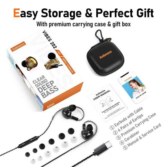 Alt view image 6 of 7 - Vibes 202MC USB-C Wired Earbuds - USBC HiFi in Ear Headphones for iPhone 17/16/15 - Noise Isolating Ear Buds w/ Mic - Clear Sound, Deep Bass & Comfort-Fit Earphones - Silver Plated Cord, Carrying Case