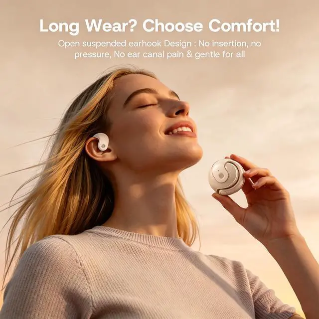Alt view image 2 of 7 - Over Open Ear Earbuds Wireless Bluetooth Open Ear Headphones Air Conduction Earbuds that Don't Go in Your Ear with Awareness of Surroundings with Over-Ear Hooks